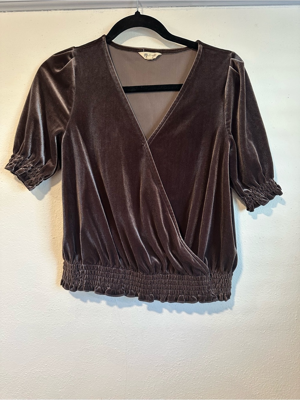 Madewell Velvet Surplice Short Sleeve Top - Brown